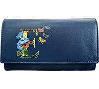 Klassek Personalised Navy Blue Womens Purse, Alphabet Letter, A to Z Initial, Butterflies, Bees and Flowers Design, Real Animal Leather, RFID Protection, Mulitple Colours Available