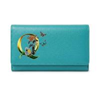 Klassek Personalised Women Purse, Letters A to Z, Initial, Alphabet, Leather, Butterfly, Flowers and Bee Design. RFID Protection, Wallet, Real Animal Leather, Multiple Colours Available (Turquoise)