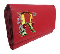 Klassek Personalised Womens Purse, Letters A to Z, Initial, Alphabet, Butterflies, Flowers and Bee Design. Leather, RFID Protection, Wallet, Real Animal Leather, (Red) Multiple Colours Available