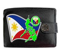 Klassek Philippines Flag Filipino Map and Coat of Arms COA Mens Wallet Real Black Leather RFID Blocking with Coin Pocket and Metal Gift Box