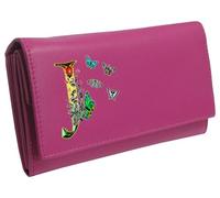 Klassek Pink Womans Purse, Personalised Letter A to Z Initial, Alphabet Letters, Designed with Butterflies and Flower, Real Animal Leather, Wallet, RFID Protection, Multiple Colours Available