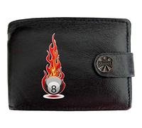 Klassek Pool Ball Fire Snooker Flames Pub Sport Mens Wallet Real Black Leather RFID Blocking with Coin Pocket and Metal Gift Box