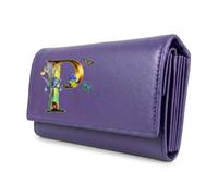 Klassek Purple Womens Purse, Personalised, Letters A to Z, Initial, Alphabet Letters, RFID Protection, Brand, Butterfly and Flower Design, Real Animal Leather, Wallet, Multiple Colours Available