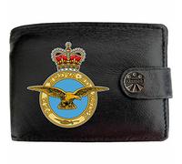 Klassek RAF Royal Air Force Badge Image Men Wallet Real Leather Cap Badge Emblem Military Crest Insignia RFID Blocking with Coin Pocket and Metal Gift Box