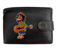 Klassek Rasta Man Guitar Player Rastafarian Musician Mens Wallet Real Black Leather RFID Blocking with Coin Pocket and Metal Gift Box