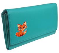 Klassek Red Fox Womans Turquoise Purse Brand Image on Real Animal Leather Foxy Foxes Accessory Gift