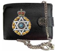 Klassek Royal Army Chaplain Jewish Image Men Chain Wallet Real Leather Cap Badge Emblem Military Crest Insignia RFID Blocking with Coin Pocket and Metal Gift Box