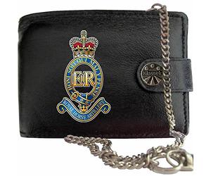 Klassek Royal Horse Artillery Image Men Chain Wallet Real Leather Cap Badge Emblem Military Crest Insignia RFID Blocking with Coin Pocket and Metal Gift Box