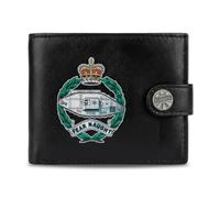 Klassek Royal Tank Regiment Black Leather Men's Wallet Cap Badge RFID | Bi-fold design with 8 compartments, 5 credit card slots, and an easy-open snap closure. Includes a 75g metal gift tin box