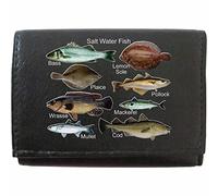 Klassek Saltwater Fish Fishermans Sea Coast Fishing on Brand Men Leather Wallet Keyring Key Rack with Zip Pocket and Metal Gift Box