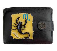 Klassek Scorpio Star Sign Horoscope Zodiac Mens Wallet Real Black Leather RFID Blocking with Coin Pocket and Metal Gift Box