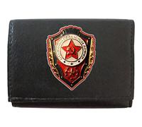 Klassek Soviet Badge USSR Russian Emblem on Brand Men Leather Wallet Keyring Key Rack with Zip Pocket and Metal Gift Box