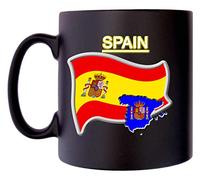 Klassek Spain Flag Spanish Map Mug Coffee Tea 10oz Black Satin Coat of Arms COA Espana Crest Symbol
