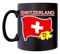 Klassek Switzerland Flag Swiss Map Mug Coffee Tea 10oz Black Satin Coat of Arms COA Suisse Crest Symbol