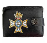 Klassek The Light Dragoons Image Men Wallet Real Leather Cap Badge Emblem Military Crest Insignia RFID Blocking with Coin Pocket and Metal Gift Box