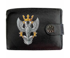 Klassek The Mercian Regiment Image Men Wallet Real Leather Cap Badge Emblem Military Crest Insignia RFID Blocking with Coin Pocket and Metal Gift Box