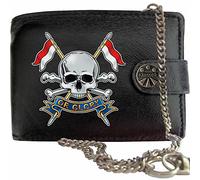 Klassek The Royal Lancers Image Men Chain Wallet Real Leather Cap Badge Emblem Military Crest Insignia RFID Blocking with Coin Pocket and Metal Gift Box