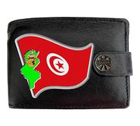 Klassek Tunisia Flag Tunisian Map and Coat of Arms COA Mens Wallet Real Black Leather RFID Blocking with Coin Pocket and Metal Gift Box