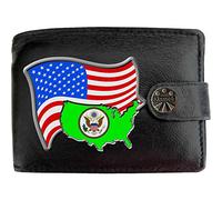 Klassek USA Flag American Map and Coat of Arms COA Mens Wallet Real Black Leather RFID Blocking with Coin Pocket and Metal Gift Box