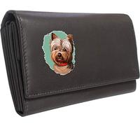 Klassek Yorkshire Terrier Womans Brown Purse Dog Lover Owner Brand Image on Real Animal Leather RFID Puppy Accessory Gift