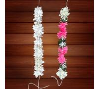 KLASSIE STORES Artificial Mogra Gajra for Hair Bun | White Gajra + Bright Pink-Green-White Jasmine Flower Juda Accessories for Women, Girls | Fabric Gajra for Bridal, Wedding, Festive Hairstyles (Pack