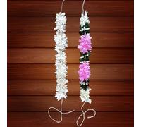 KLASSIE STORES Artificial Mogra Gajra for Hair Bun | White Gajra + Pink-Green-White Jasmine Flower Juda Accessories for Women, Girls | Fabric Gajra for Bridal, Wedding, Festive Hairstyles (Pack of 2)