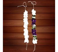 KLASSIE STORES Artificial Mogra Gajra for Hair Bun | White Gajra + Purple-Green-White Jasmine Flower Juda Accessories for Women, Girls | Fabric Gajra for Bridal, Wedding, Festive Hairstyles (Pack of 2