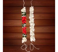 KLASSIE STORES Artificial Mogra Gajra for Hair Bun | White Gajra + Red-Green-White Jasmine Flower Juda Accessories for Women, Girls | Fabric Gajra for Bridal, Wedding, Festive Hairstyles (Pack of 2)