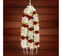 KLASSIE STORES Artificial Mogra Gajra for Hair Bun | White Jasmine Flower + Red Roses Flower Juda Accessories for Women, Girls | Fabric Gajra for Bridal, Party, Wedding, Festive Hairstyles (Pack of 2)