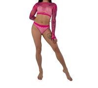KLAUDIAS LINGERIE Pink Sexy Fishnet Long Sleeve Hollow Out Festival, High-Stretch Polyamide Knit Fabric, Solid Color Neon for Valentine's Day & Summer Vacation, See-Through Cover-Up Highlight