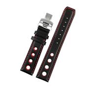 Klauer 20mm Leather Watchband with Butterfly Clasp Leather Watch Strap, Black Red-S, 20mm