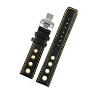 Klauer 20mm Leather Watchband with Butterfly Clasp Leather Watch Strap, Black Yellow-S, 20mm