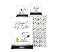 Klaus Herding GmbH Peanuts Double Bedding Set Smooth Better Together Snoopy Woodstock 100% Cotton Brand Zip 135 x 200 cm - All-In-One Outlet-24