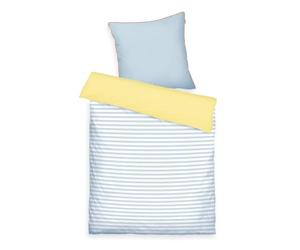 Klaus Herding GmbH Tom Tailor Bed Linen Stripes with a Kick Sky Blue & Light Lemon, 80 x 80 cm + 155 x 220 cm, 100% Cotton/Percale with Reversible Motif, Coloured Piping on Cushion and Branded Zip