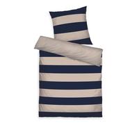 Klaus Herding GmbH TOM TAILOR Renforcé Bed Linen, 80 x 80 cm + 135 x 200 cm, 100% Cotton/Renforcé, with Reversible Motif and Coloured Branded Zip, Bold Stripes Blue, Beige (Dark Navy & Sunny Sand)