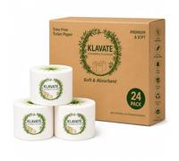 KLAVATE 100% Bamboo 3-Ply Toilet Paper, Unscented, 24 rolls, FSC Certified, 350 Sheets, 8400 Count, Plastic-Free. Pack of 24