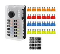 Kleagary 12Ways Blade Fuse Holder Block & Warning Indicator Power Distribution Panel Board Car Boat Fuse Box Holder