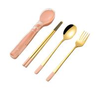 Kleagary 3pcs Stainless Steel Dinnerware Set Flatware Camping Travel Sets Chopsticks Fork Spoon Cutlery Case Tableware Pink