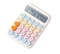 Kleagary Mechanical Calculator Large LCD Display Big Round Button Cute Candy Colored Calculator Suitable for Office School White