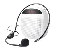 Kleagary Portable Voice Amplifier Wired Voice Amplifiers Speaker FM Radio Headworn Microphone Loudspeaker for Teachers White
