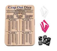 Kleagary Wooden Crap Out Dice Score Board Classic Family Game Round Funny Dice Board Game with Wood Tray Score Pad Dice Tray S