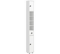 Kleankin 180cm Slim Bathroom Cabinet with 9-layered Independent Storage, Narrow Stoage Cabinet for Family-friendly Storage, White Aosom UK