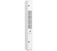 Kleankin 180cm Tall Slim Bathroom Cabinet - Narrow Toilet Roll Storage with Open Shelves - 2 Door Cabinets - Adjustable Shelves - for Kitchen - Hallwa