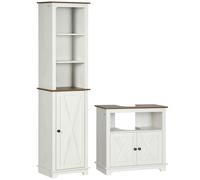 kleankin 2 Piece Bathroom Furniture Set, Tall Bathroom Cabinet with Adjustable Shelves, Under Sink Cabinet with Cupboard and Open Shelf, Ash Wood Effect Aosom UK