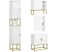 kleankin 4 Piece Bathroom Furniture Set, Freestanding Tall Bathroom Cabinet, Under Sink Storage Cabinet, 2 Wall Mounted Cabinets, White Aosom UK