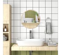 Kleankin 45cm Round Mirror for Wall Framed Vanity Mirror with Shelf in Light Brown Kleankin Light Brown