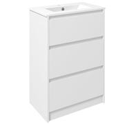 kleankin 600mm Bathroom Vanity Unit Basin Single Tap Hole High Gloss White | Floor Standing Bathroom Sink Unit, 2 Drawers, for Cloakroom