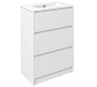 kleankin 600mm Bathroom Vanity Unit with Basin and Single Tap Hole, High Gloss White Floor Standing Bathroom Sink Unit with 2 Drawers for Cloakroom