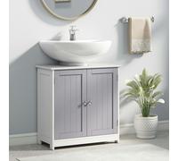 kleankin 60x60cm Under-Sink Storage Cabinet w/ Adjustable Shelf Grey White - White and Grey