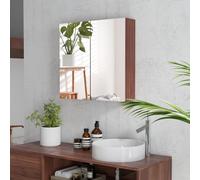 kleankin Wall Mounted Glass Bathroom Mirror Cabinet Storage Shelf - 63Wx60Hx13.5T cm-Light Walnut - Home Living | TJ Hughes